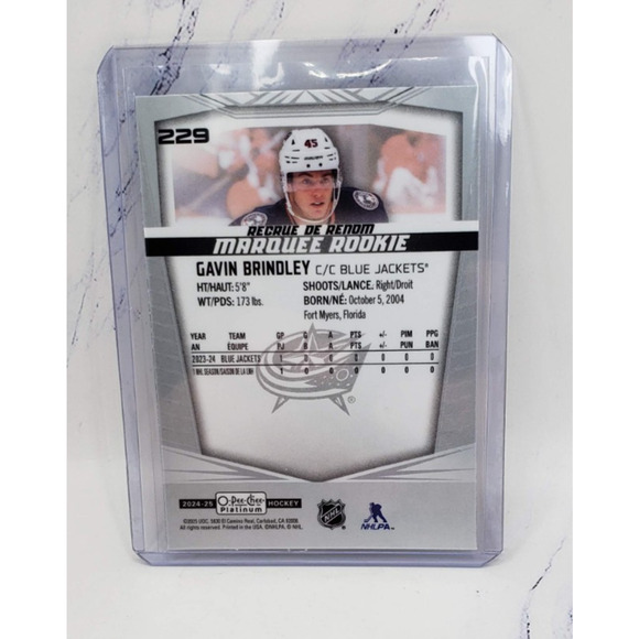 2024 OPC O-Pee-Chee Platinum Gavin Brindley #229 RC Marquee Rookie Blue Jackets - Picture 2 of 4